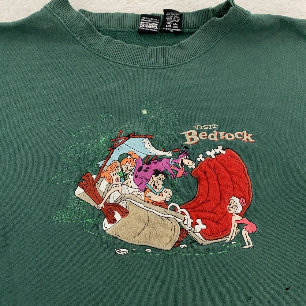 TRASHED Vtg Flintstones Sweatshirt BOXY M/L Bedrock Warner Bros Cartoon 90s